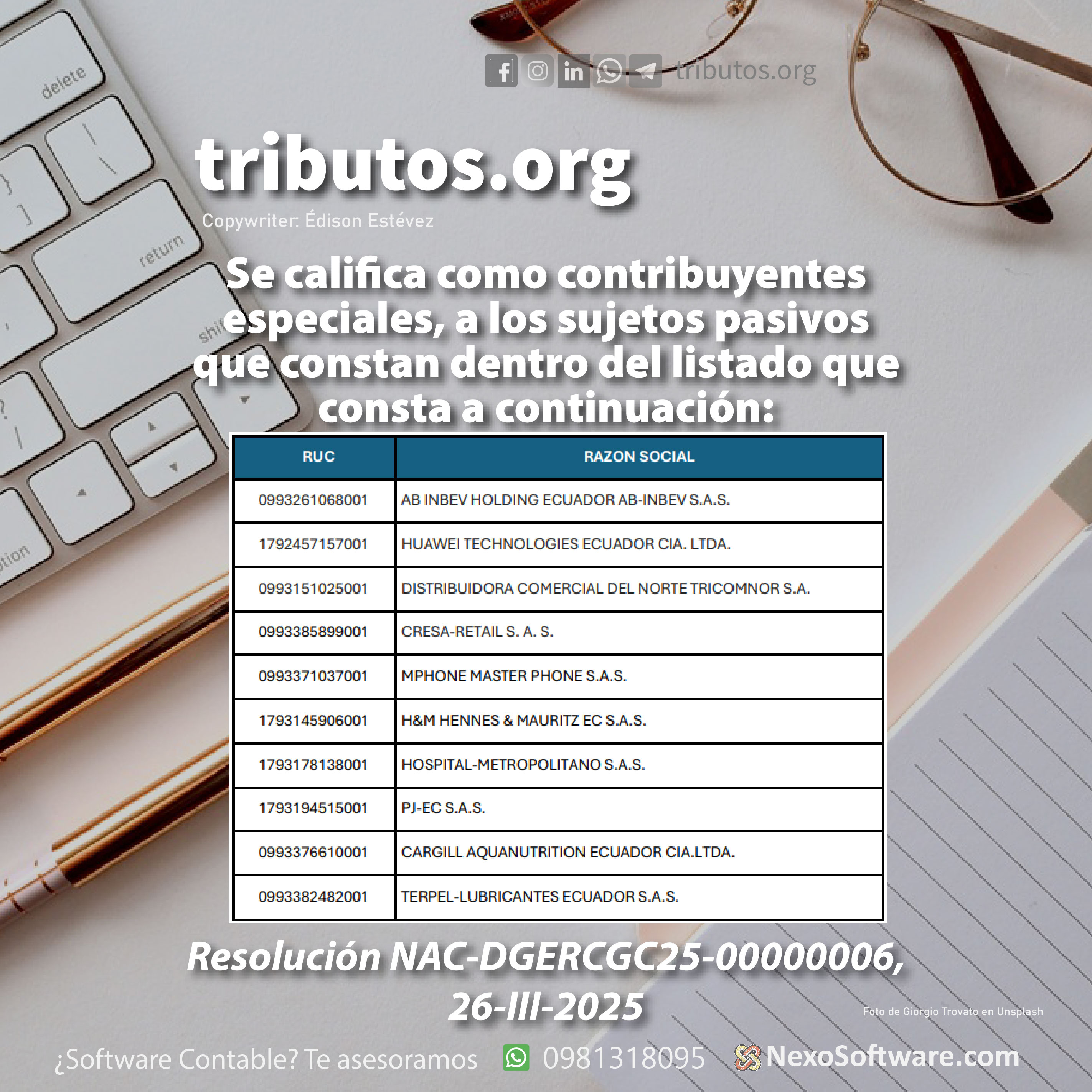se añade al listado de contribuyentes especiales los siguientes