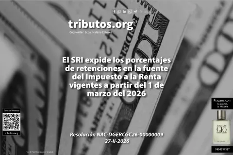 Se expide los Porcentajes de Retención en la Fuente de Impuesto a la Renta.